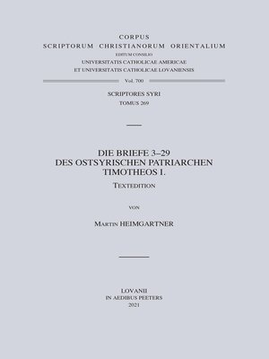 cover image of Die Briefe 3-29 des Ostsyrischen Patriarchen Timotheos I.T.